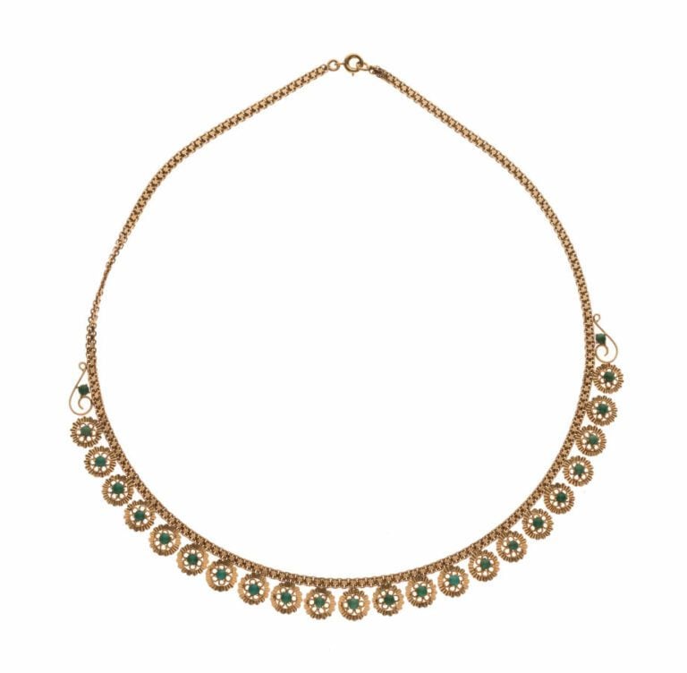 Collier drapperie en or jaune 18 carats 750 0/00 en mailles veniciennes plates…