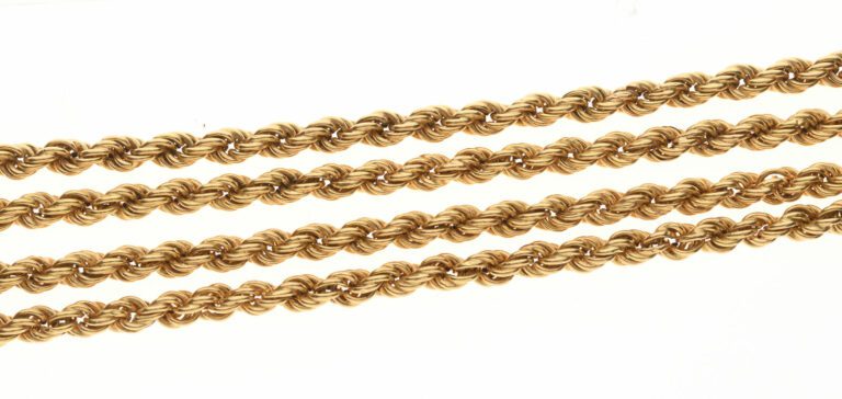 Collier en or jaune 18 carats 750 0/00 à mailles corde travail étranger moderne…