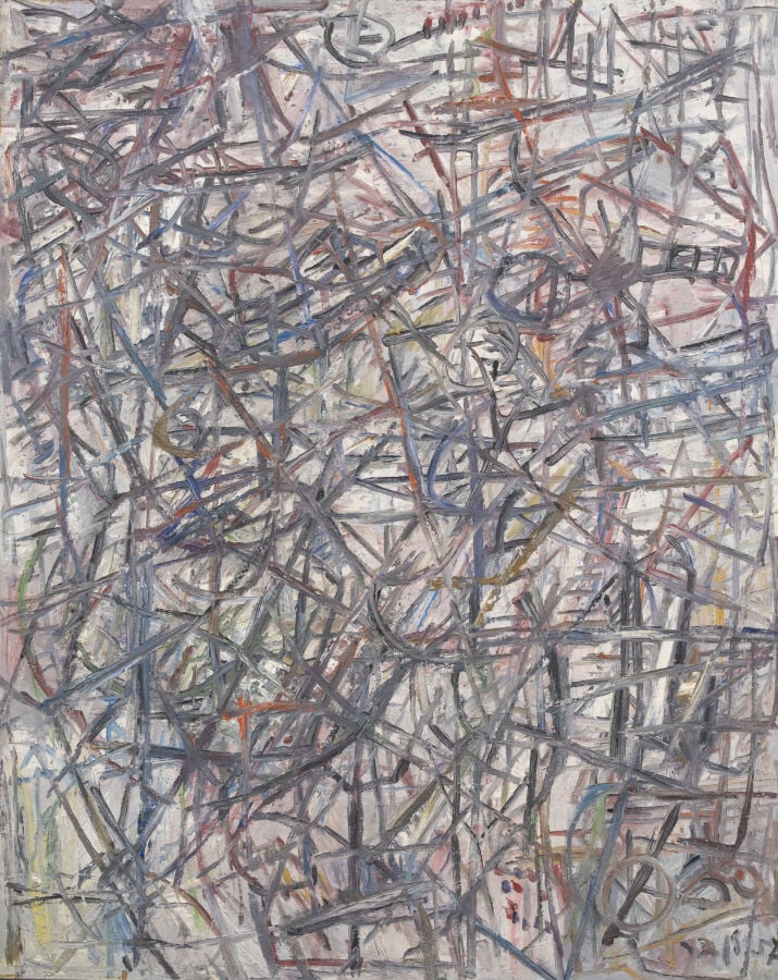 David LAN- BAR (1912-1987) - Abstraction, 1956 - Huile sur panneau, signée en b…