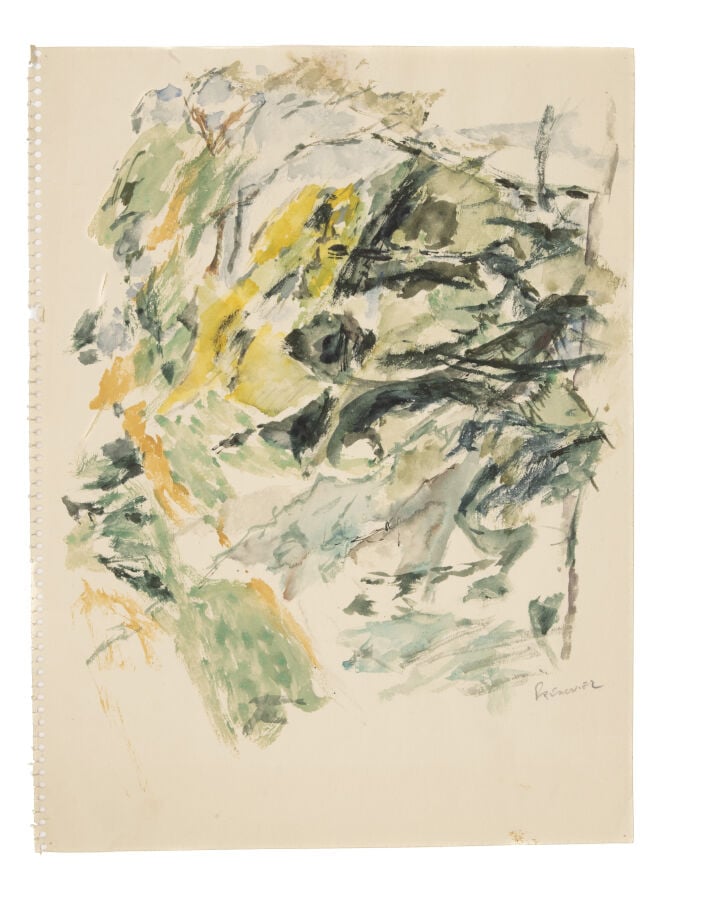 Ecole du XXème siècle Paysage de montagne - Aquarelle signée en bas à droite 32…