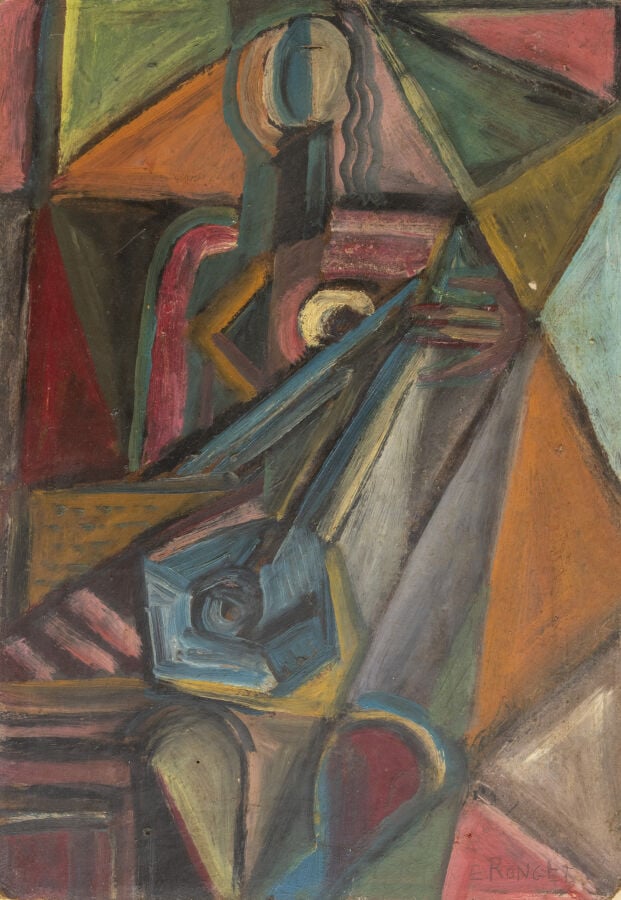 Elisabeth RONGET (1899-1980) Personnage cubisant - Huile sur isorel, signée en…