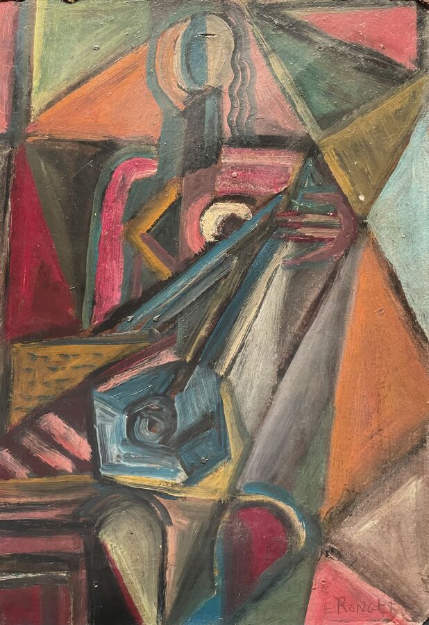 Elisabeth RONGET (1899-1980) Personnage cubisant - Huile sur isorel, signée en…