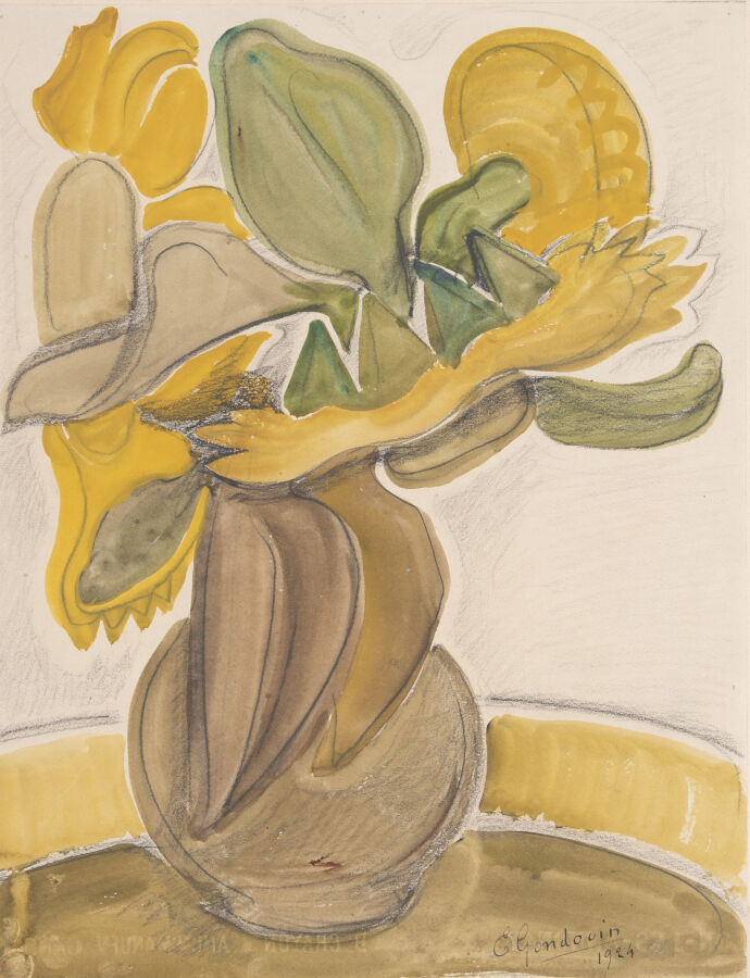 Emmanuel GONDOUIN (1883-1934) - Bouquet de fleurs , 1924 - Aquarelle sur papier…