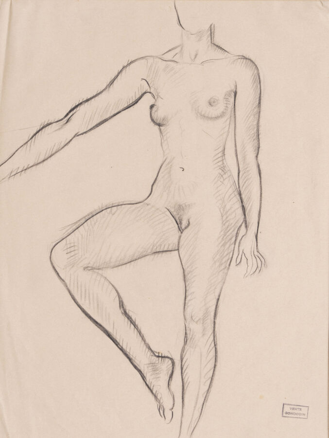 Emmanuel GONDOUIN (1883-1934) - Nu cubisant, 1923/24 - Crayon sur carton, contr…
