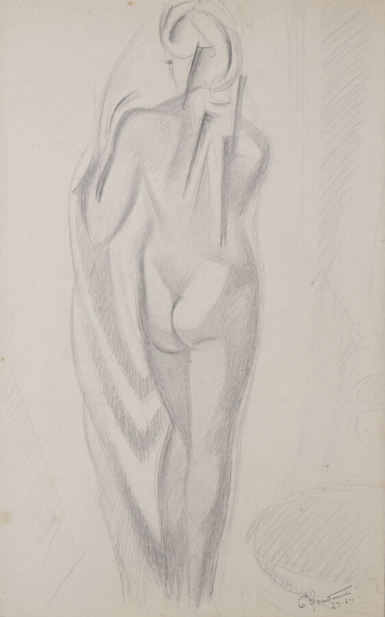 Emmanuel GONDOUIN (1883-1934) - Nu cubisant, 1923/24 - Crayon sur carton, contr…