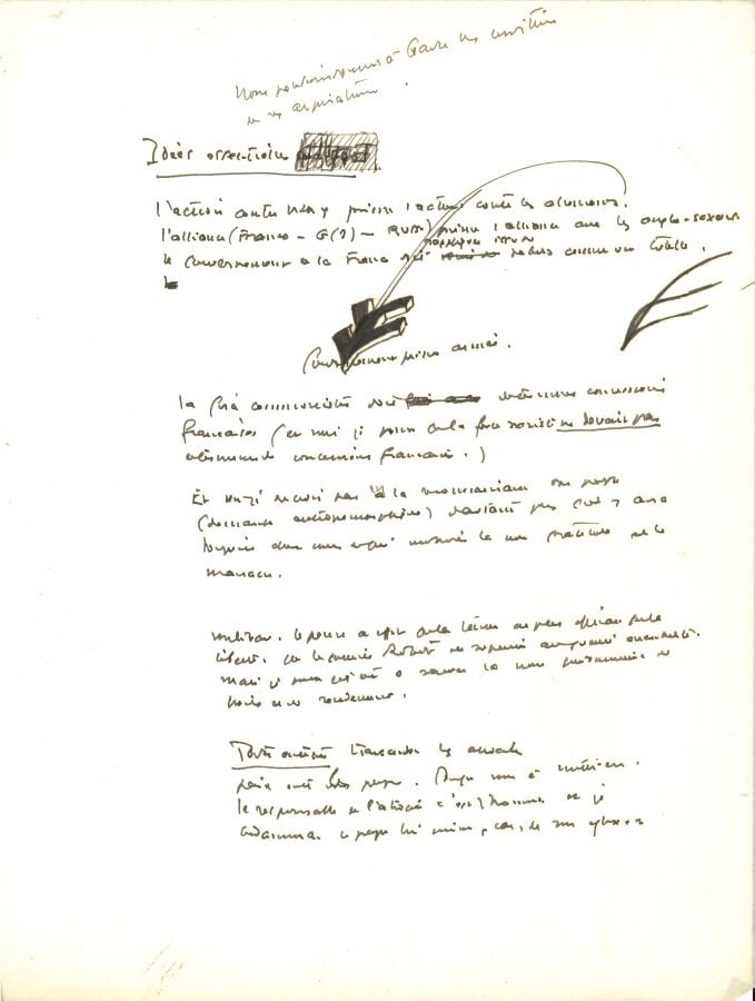 Ensemble de manuscrits autographes ; pages in-4, la plupart sur papier pelure a…