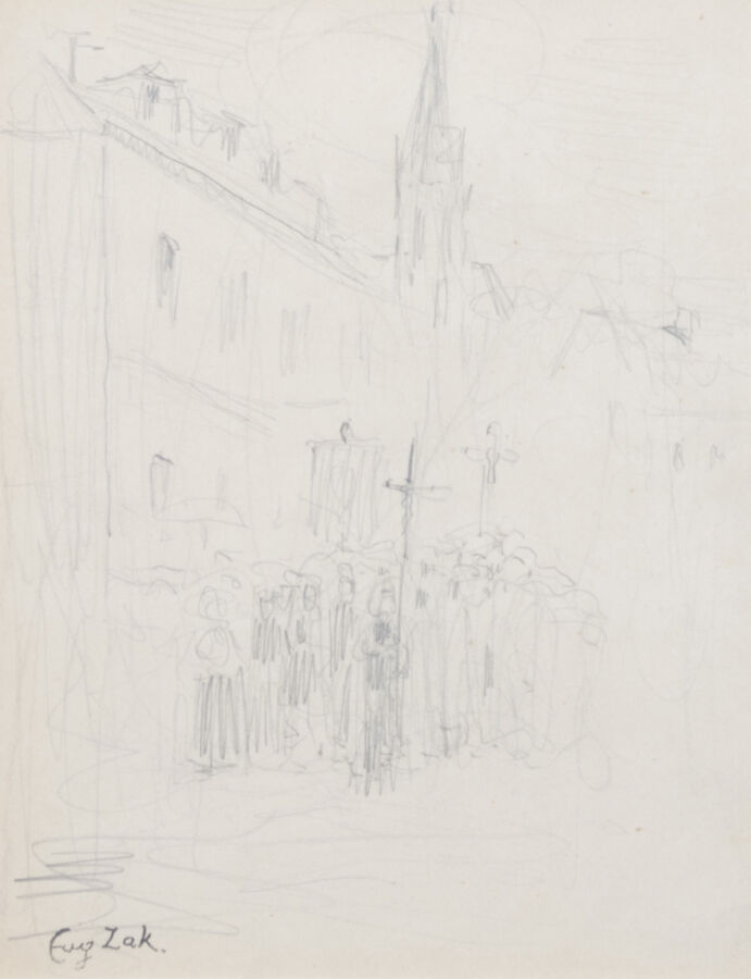 Eugène ZAK (1884-1926) - Procession en Bretagne, circa 1905 - Crayon sur papier…