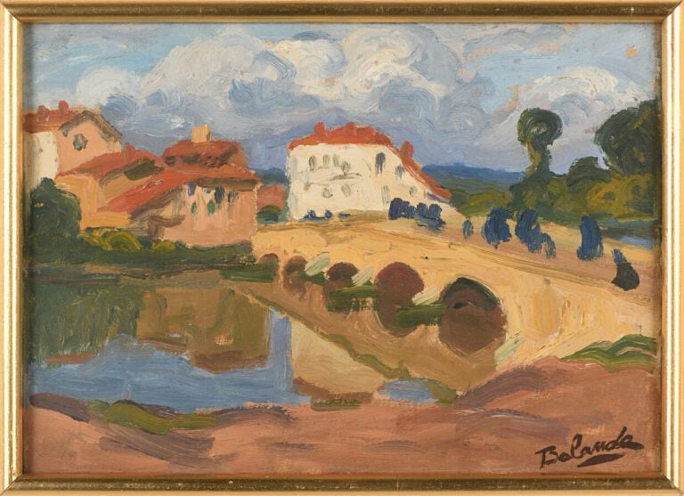 G. BALANDE (1880-1971). Le pont. Huile sur panneau. Signé en bas à droite 15x22…