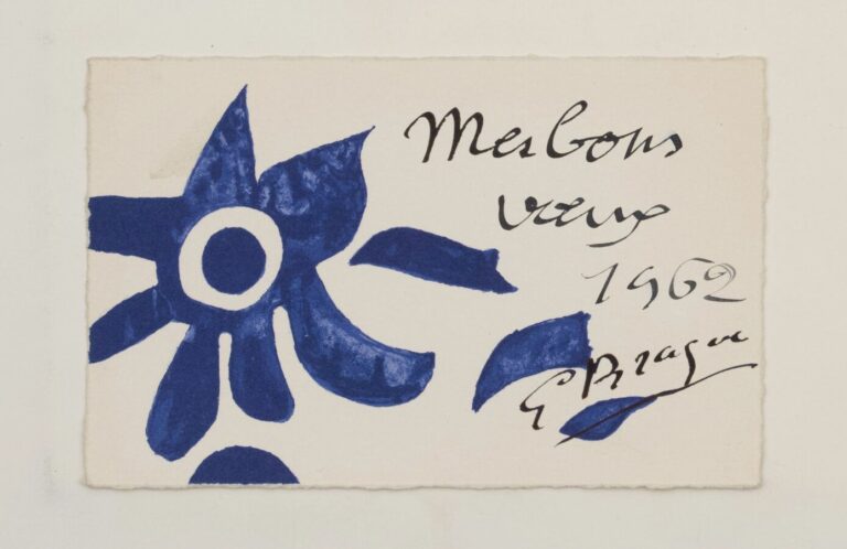 Georges BRAQUE (1882-1963) - Carte de voeux,1962 - Lithographie en bleu sur pap…
