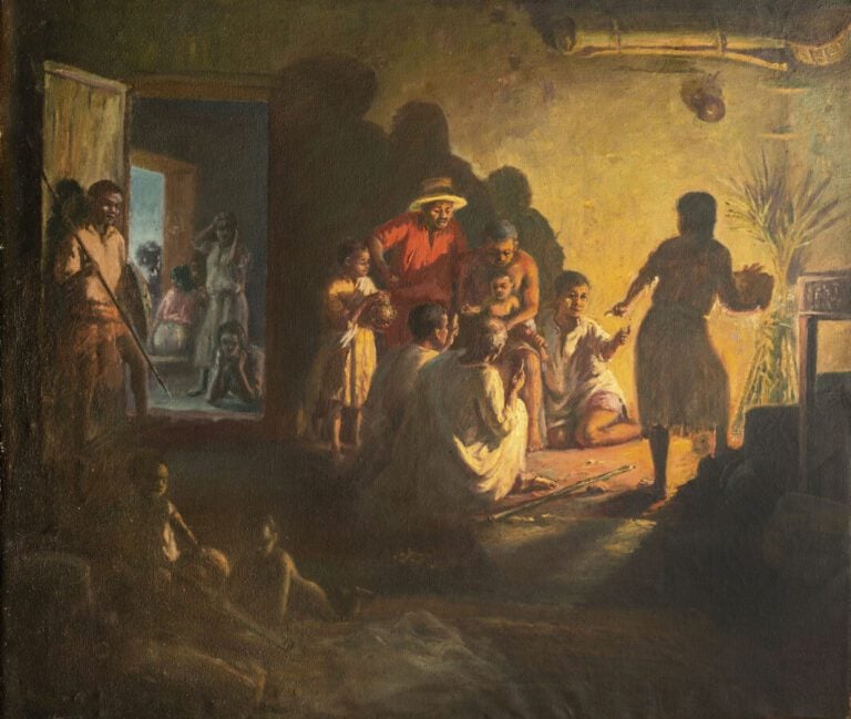 Henri RATOVA (1881-1929) - Autour du foyer à Tananarive, 1923 - Huile sur toile…