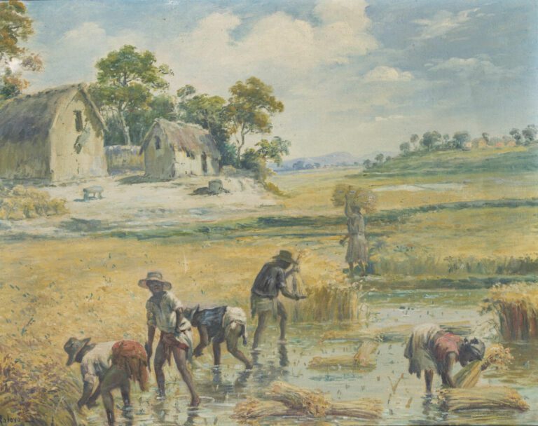 Henri RATOVA (1881-1929) - La cueillette du riz - Huile sur toile, signée bas à…