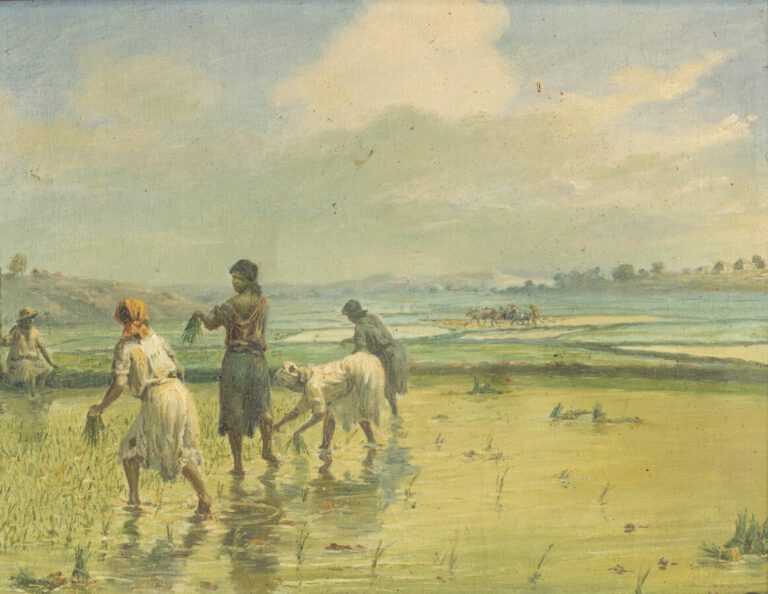 Henri RATOVA (1881-1929) - La cueillette du riz - Huile sur toile, signée en ba…