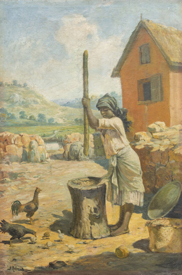 Henri RATOVA (1881-1929) - Pileuse de riz - Huile sur toile, signée en bas à ga…