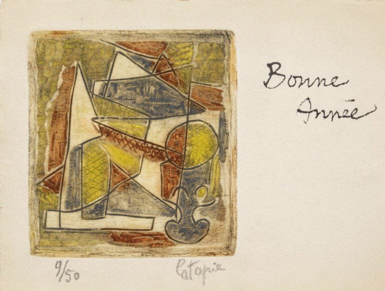Huguette ARTHUR BERTRAND (1922-2005) - Carte de voeux, 1964, - Eau-forte, signé…