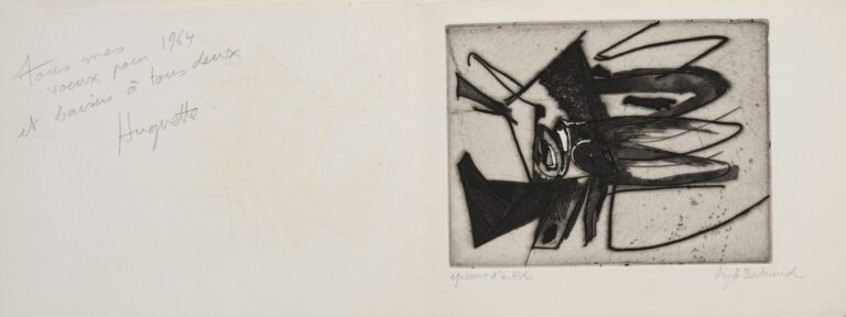 Huguette ARTHUR BERTRAND (1922-2005) - Carte de voeux, 1964, - Eau-forte, signé…