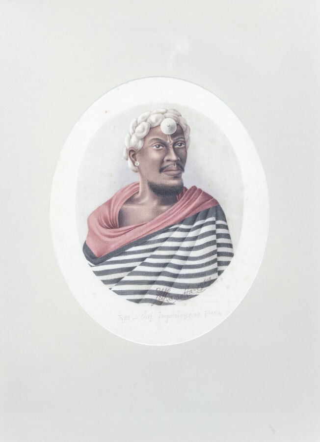 James RAINIMAHAROSOA (1860-1926) - Chef Impoinimerina Bara, - Aquarelle sur soi…