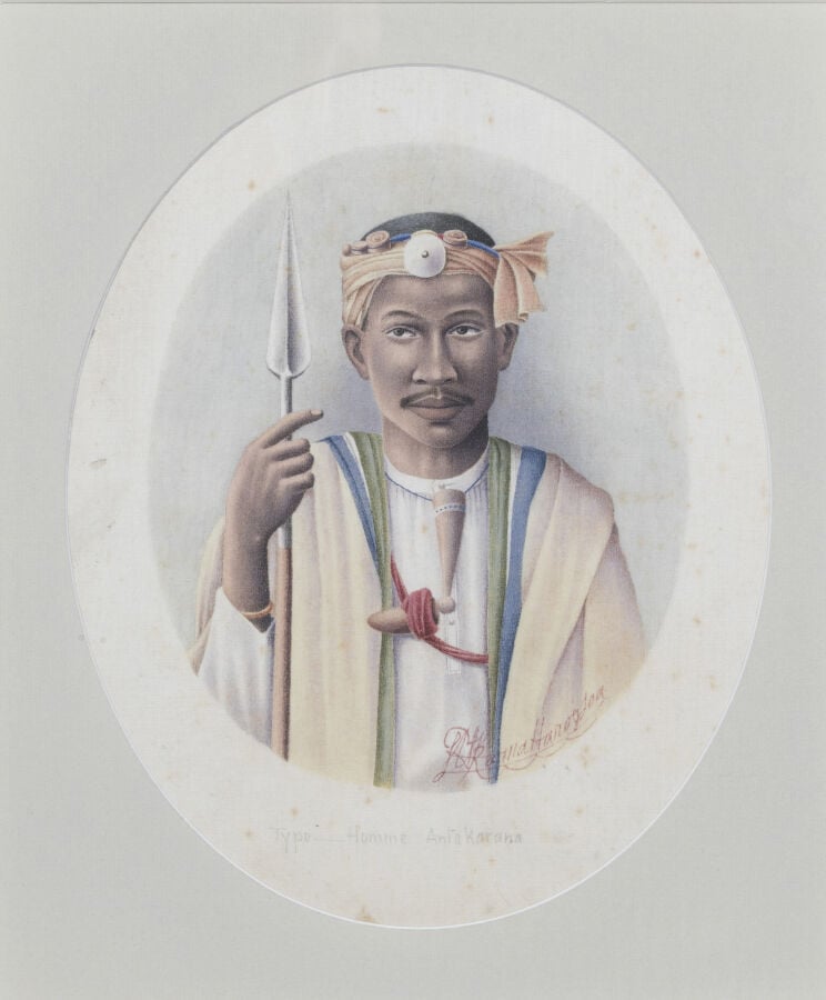 James RAINIMAHAROSOA (1860-1926) - Homme Antakarana, - Aquarelle sur soie , tit…