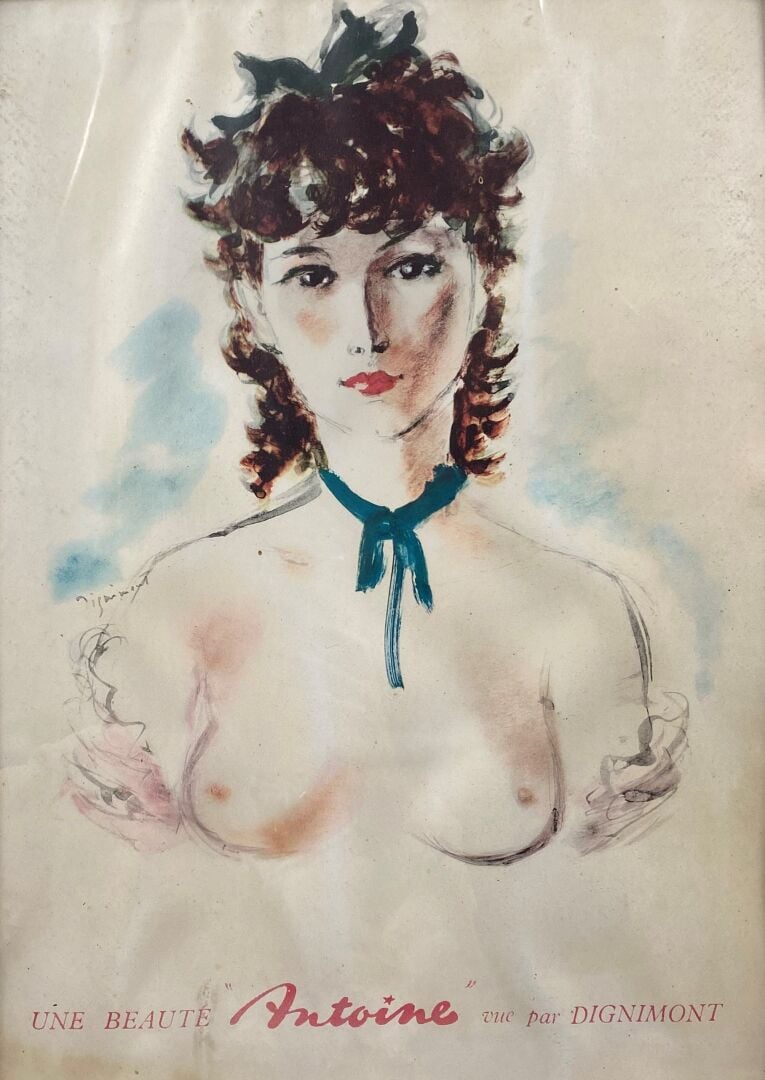 *Mannette de pièces encadrées représentant des photos, une aquarelle personnage…