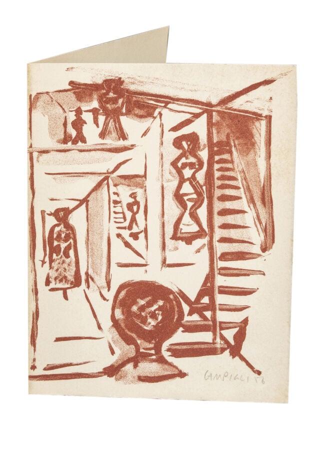 Massimo CAMPIGLI (1895-1971) - Carte de voeux, 1956 - Lithographie en bistre su…