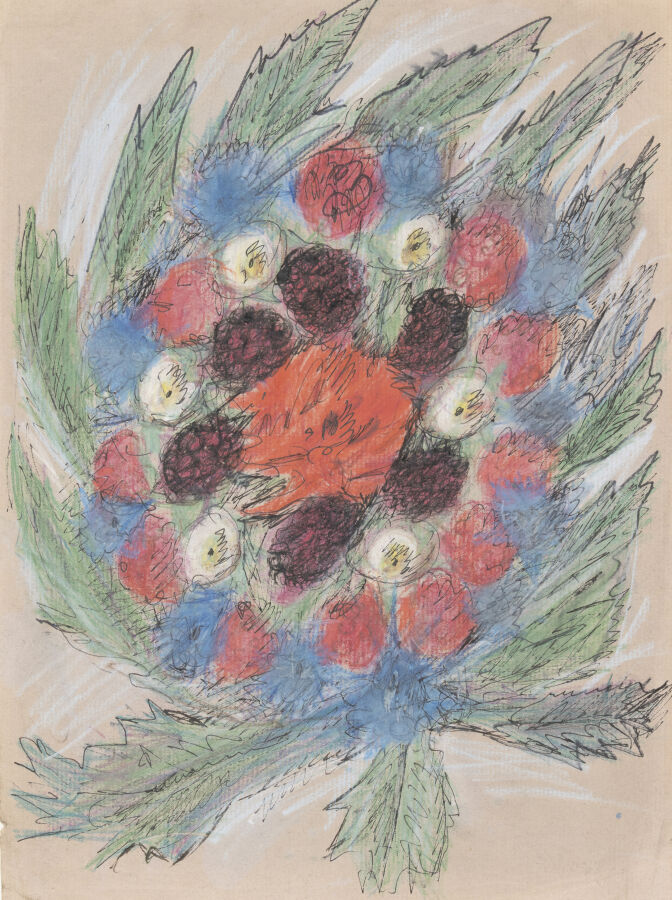 Maurice Elie SARTHOU (1911-1999) Fleurs - Encre et pastel sur papier, 30,5 x 23…