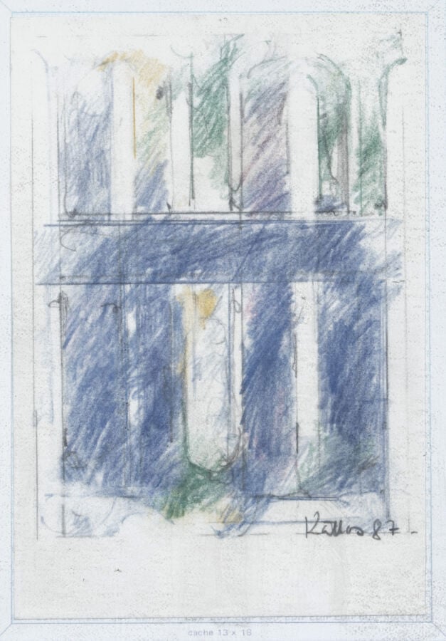Paul KALLOS (1928-2001) - Composition 1987 - Crayon de couleurs, signé et daté…