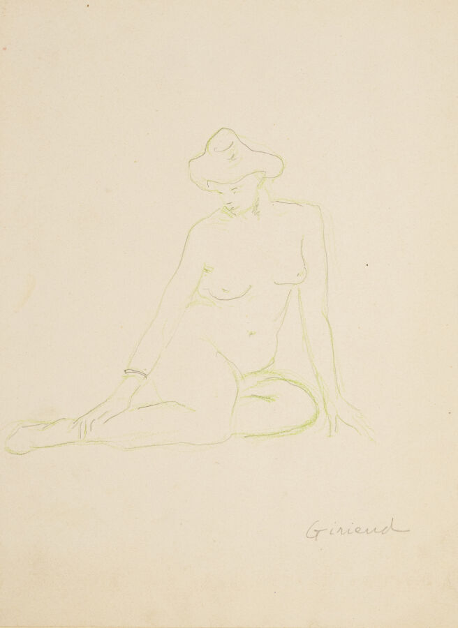 Pierre Paul GIRIEUD (1876-1948) - Nu assis; Nu de dos - 2 dessins sur chine app…