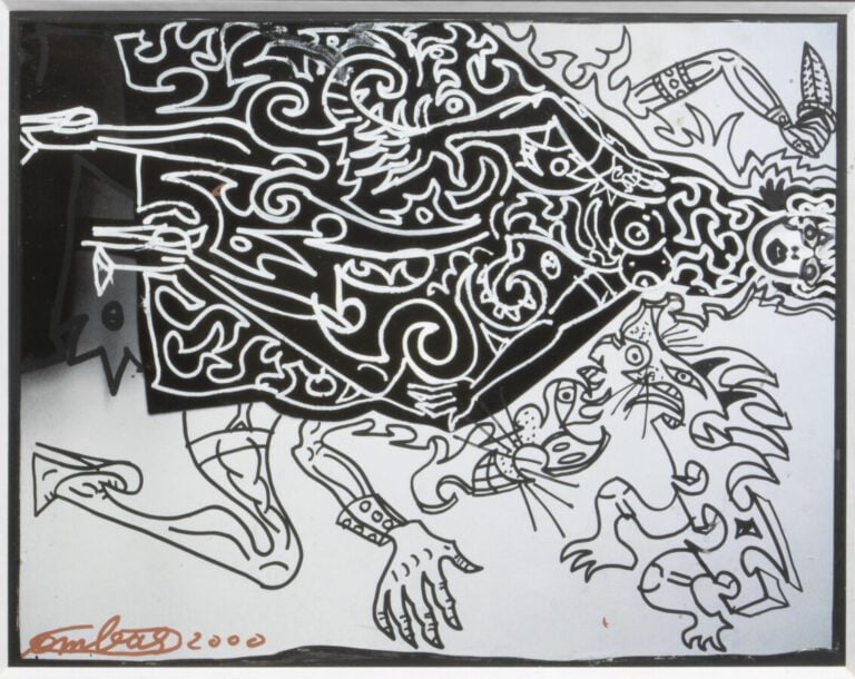 Robert COMBAS (1957-) - Personnage au glaive, 2000 - Feutre et gouache sur fond…