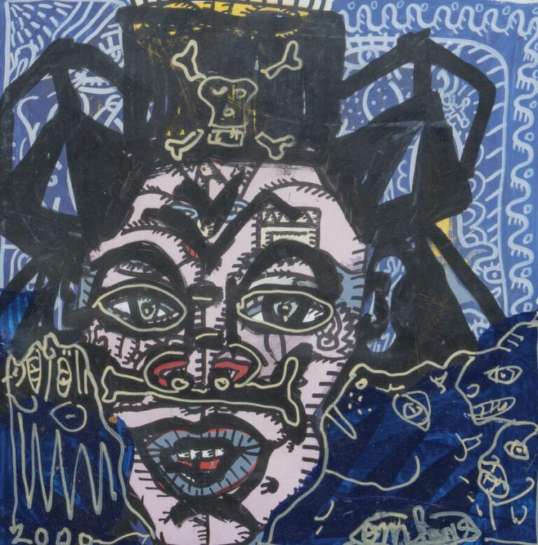 Robert COMBAS (1957-) - Portrait, 2000 - Technique mixte sur papier imprimé, si…