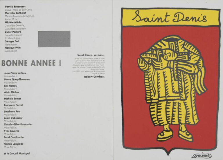 Robert COMBAS (1957-) - Saint Denis, 1997 - Dessin au feutre noir sur une carte…