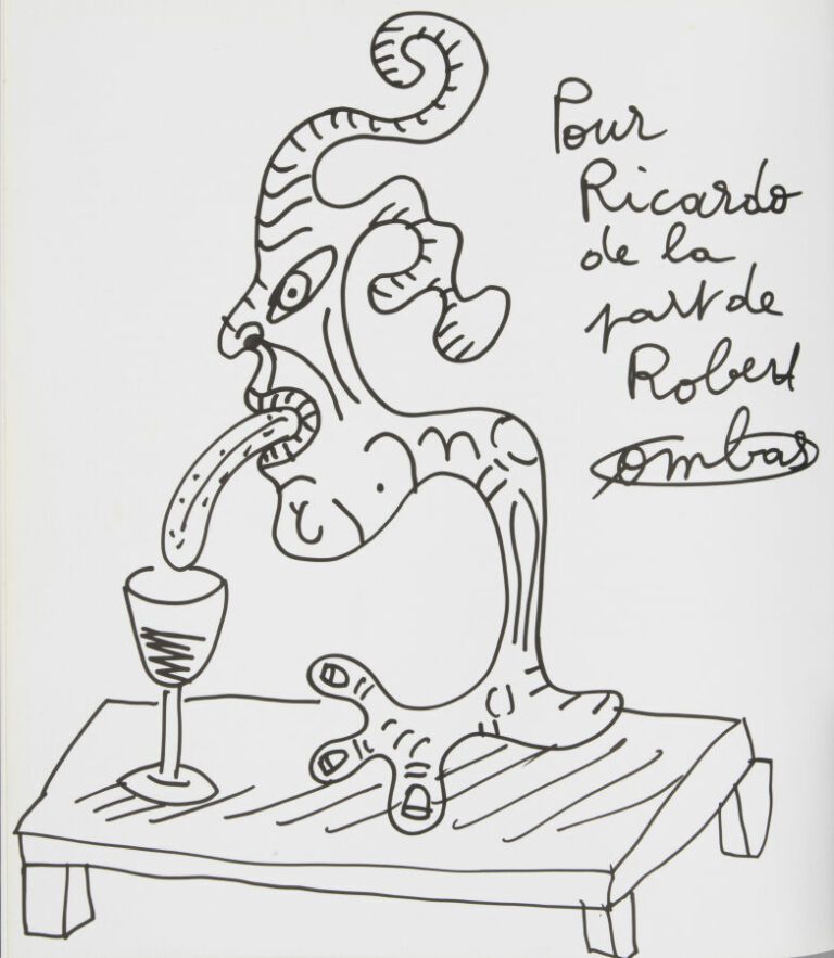 Robert COMBAS (1957-) - Tête au verre de vin, 2006 - Feutre noir sur une page d…