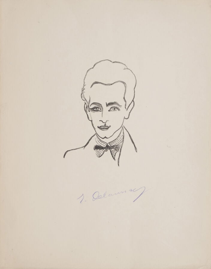 Robert DELAUNAY (1885-1941) - Portrait d'Aragon circa 1920 - Bois gravé sur chi…