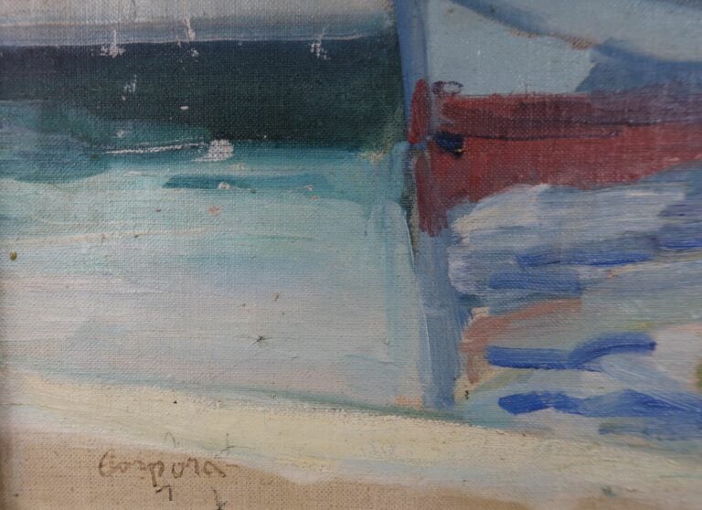 Antonio CORPORA (1909-2004) - Vue de port - Huile sur toile - Signée en bas à g…