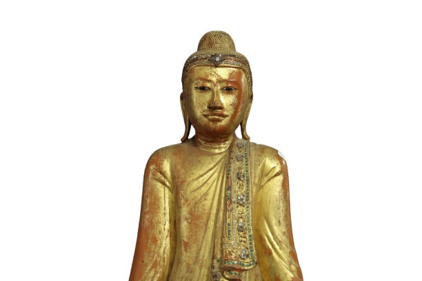 Asie du Sud-Est - Sculpture en bois laqué et doré représentant Bouddha debout s…
