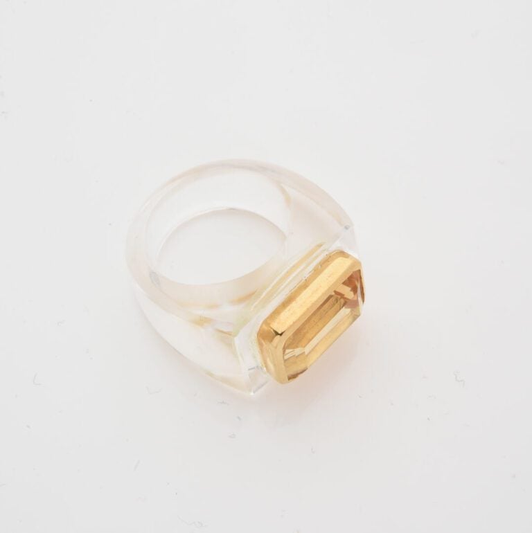 Bague cocktail en cristal de roche et vermeil (925) ornée d'une citrine de tail…