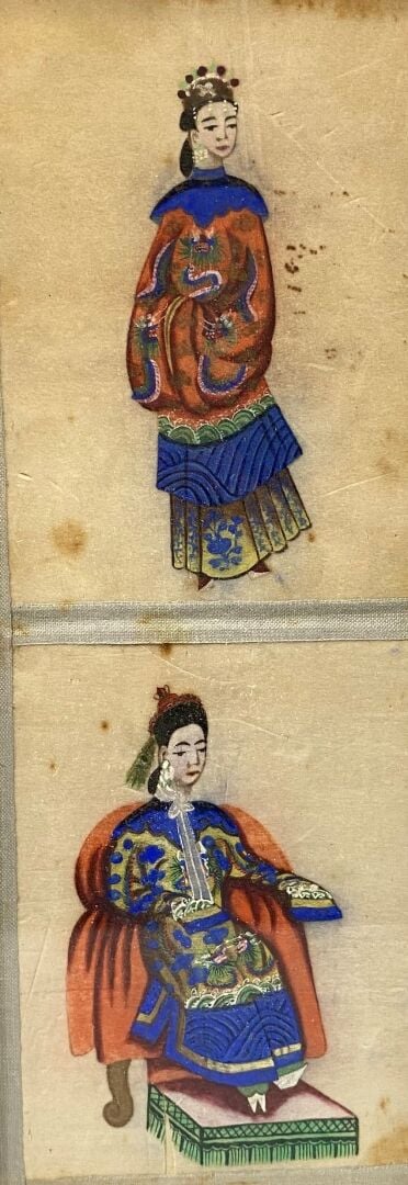 Chine, Canton - Ensemble de quatre gouaches sur papier de riz représentant des…