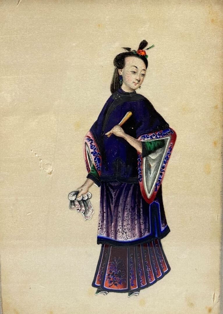 Chine, Canton - Ensemble de quatre gouaches sur papier de riz représentant des…