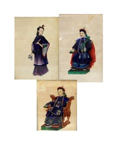 Chine, Canton - Ensemble de quatre gouaches sur papier de riz représentant des…