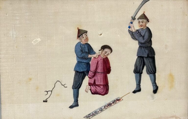 Chine, Canton - Ensemble de six gouaches sur papier de riz représentant des per…