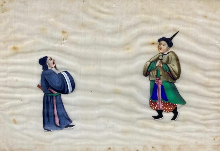 Chine, Canton - Ensemble de six gouaches sur papier de riz représentant des per…