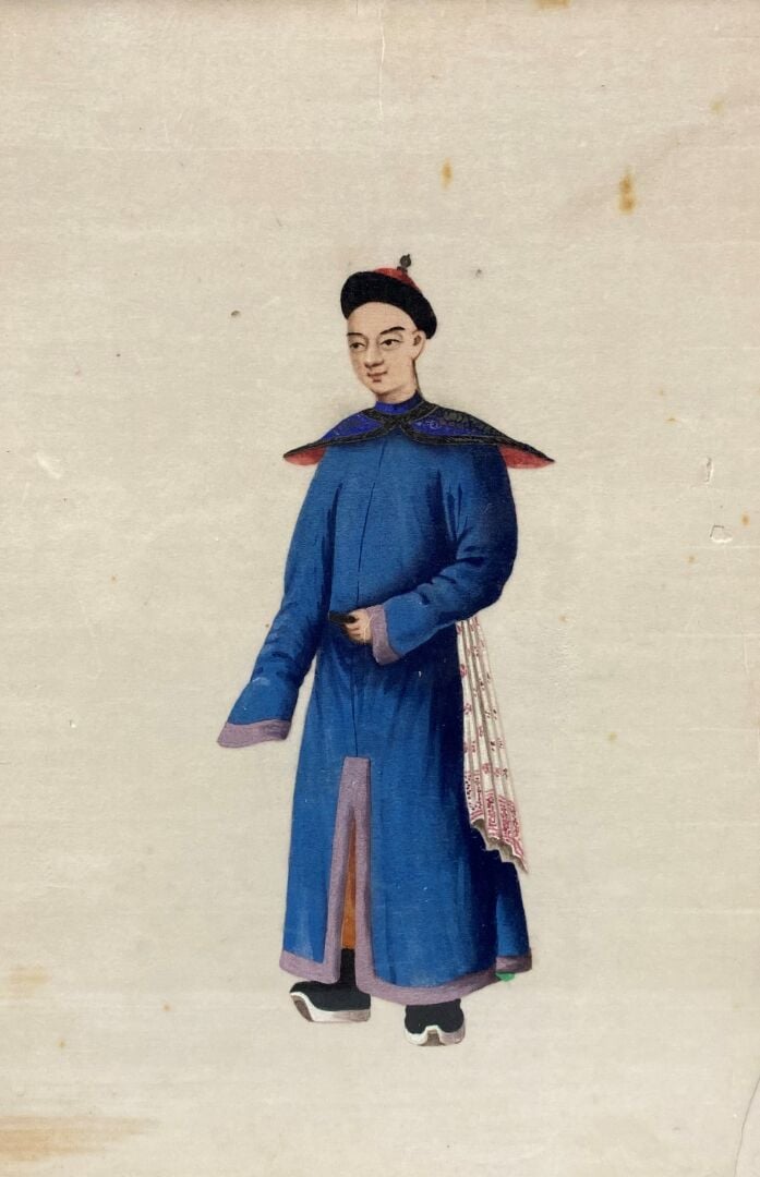 Chine, Canton - Ensemble de six gouaches sur papier représentant des hommes en…