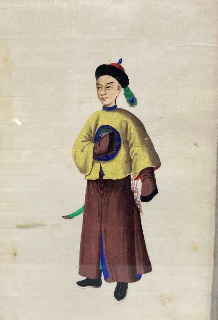 Chine, Canton - Ensemble de six gouaches sur papier représentant des hommes en…