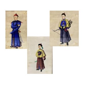 Chine, Canton - Ensemble de six gouaches sur papier représentant des hommes en…
