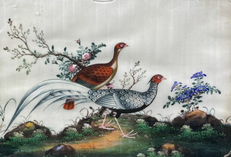 Chine - Faisans - Gouache sur papier de riz - Dim. (à vue) : 20 x 29 cm - (trou…