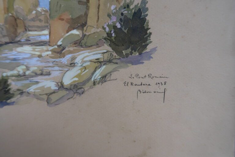 Daniel BIDON (XXe siècle) - Le pont romain, El kantara - Aquarelle - Signée, si…