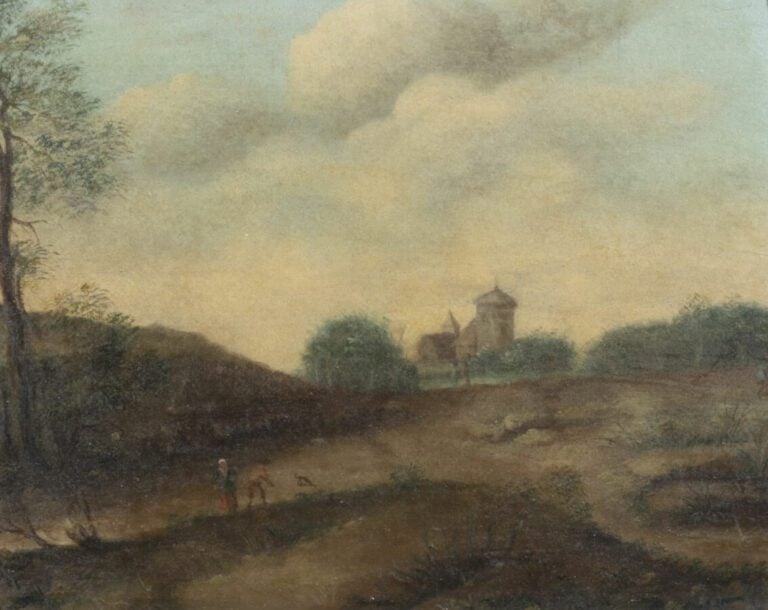 Ecole XIXème. Paysage de campagne. Huile sur panneau. 13.5x17 cm Cadre en bois…