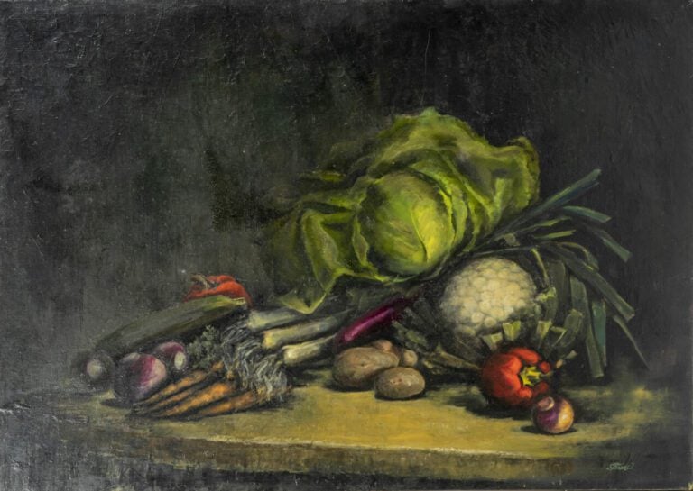 Ecole moderne - Nature-morte au chou-fleur - Huile sur toile
