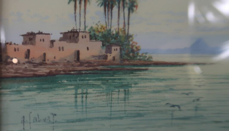 Ecole orientaliste - Vue de Médina et paysage - Lot de trois aquarelles et goua…