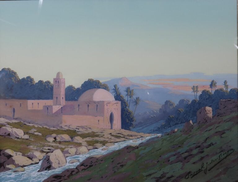 Ecole orientaliste - Vue de mosquée - Aquarelle et gouache sur papier - Signé e…