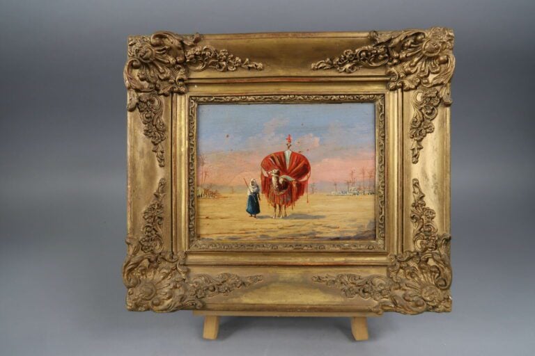Ecole orientaliste du XIXe siècle - Chamelier - Huile sur panneau - 15.5 x 20.5…