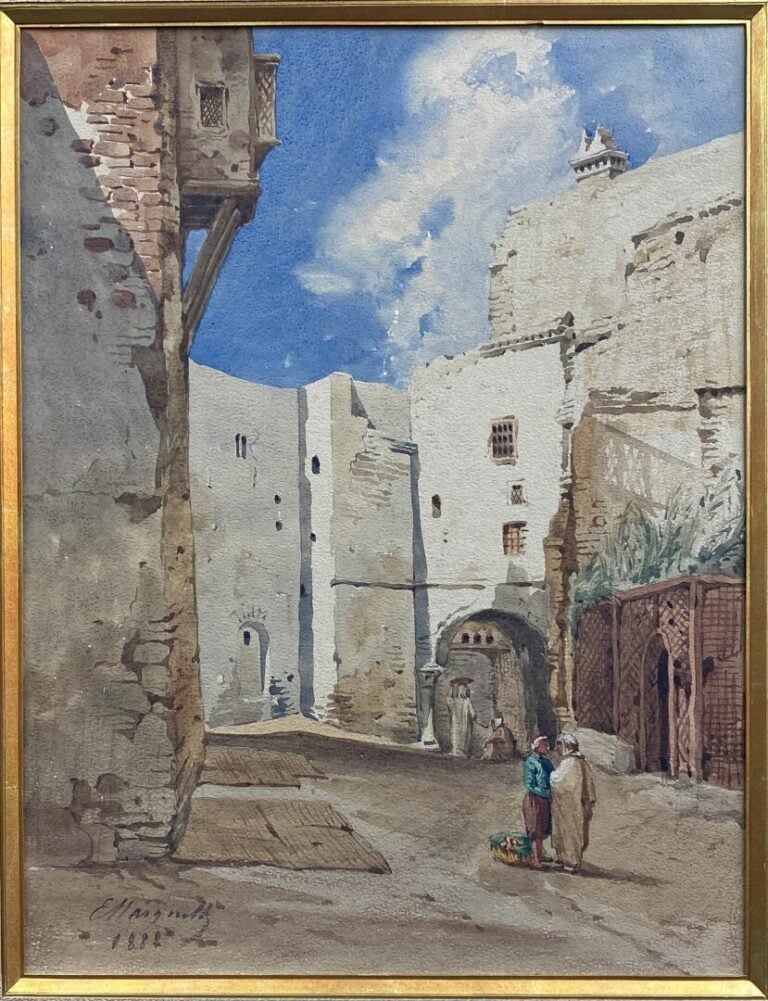 Emile MARQUETTE (XIXe) - Vue de village d'Afrique du Nord - Paire d'aquarelles…
